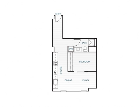 Floor plan for 1 bed, 1 bath, 632 sqft
